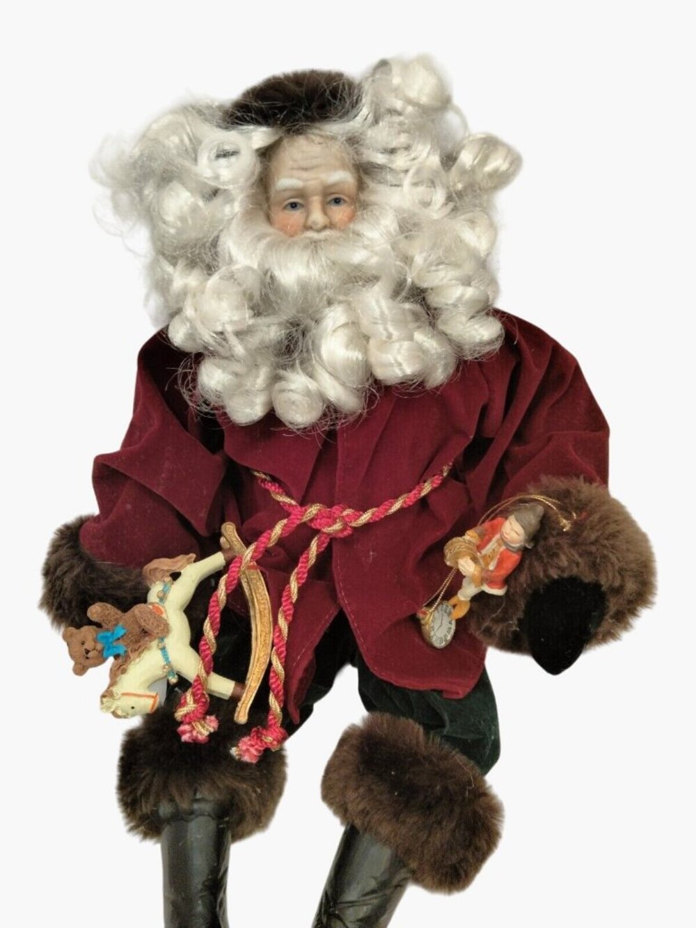 Victorian Style Santa Claus Christmas Decor Red Velvet Wind Up Music Vintage - Picture 4 of 11
